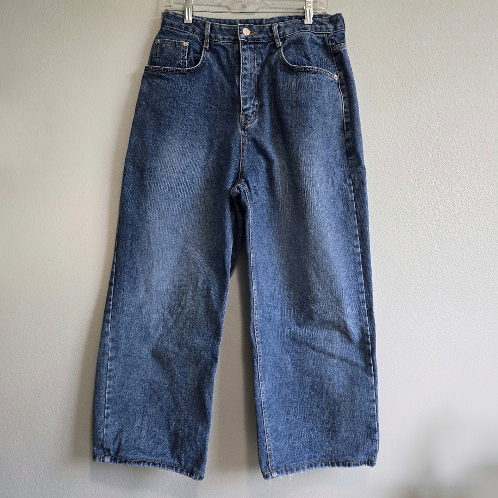 Korean Wide Leg Baggy Jeans Asian Size XL Dark Wash
